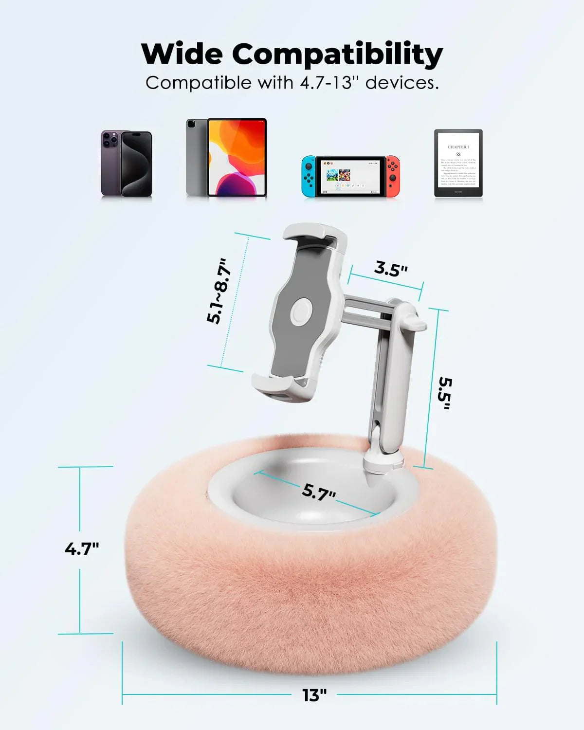 Coussin support de tablette compatible avec les écrans de 4,7 à 13 pouces l pour iPhone, Android et tablettes