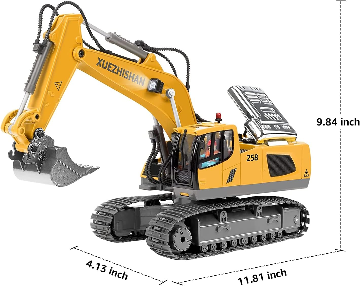 Jouet d'Excavatrice Télécommandée | Excavatrice RC à 680° avec 2 Batteries, Pelle en Métal, Lumières/Sons pour Enfants de 3 à 8 Ans