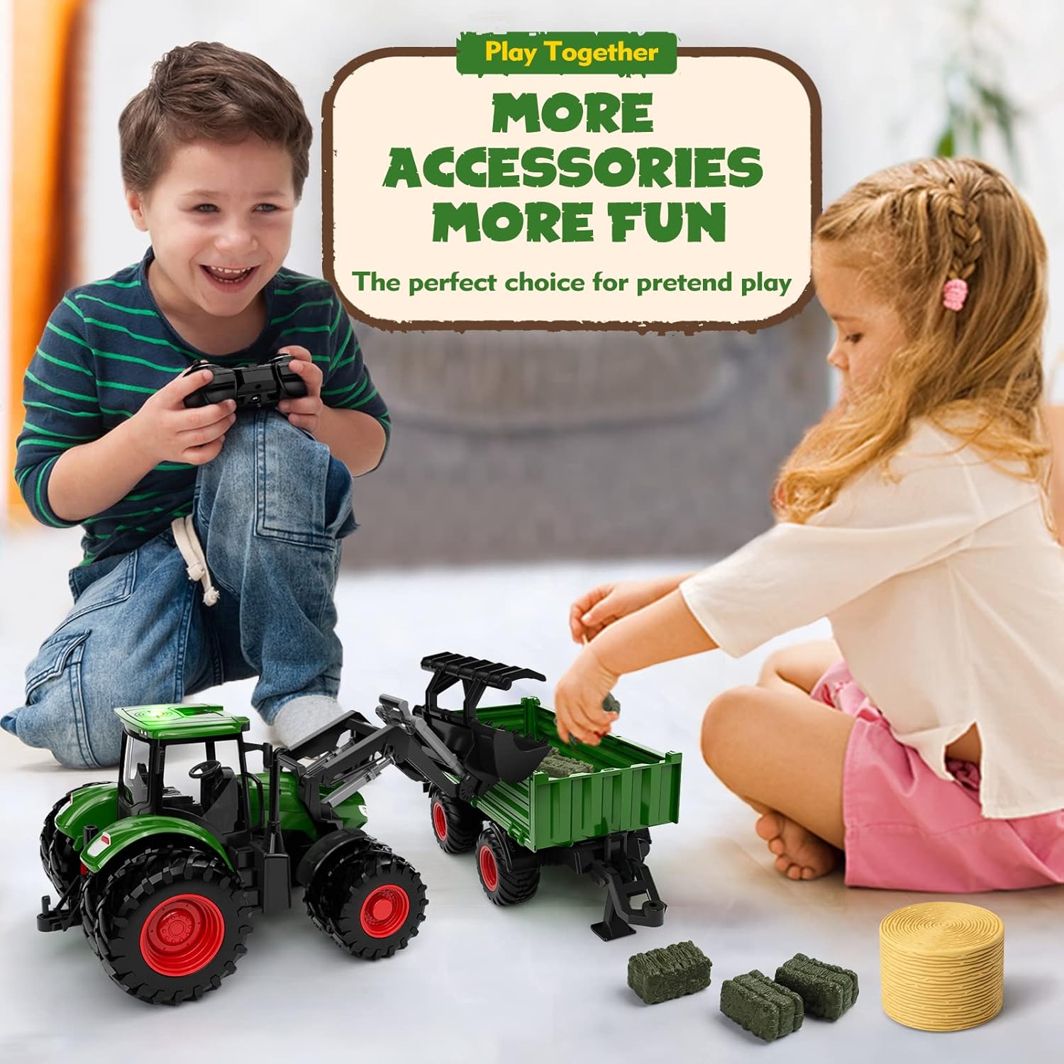 Tracteur Télécommandé | Ensemble de Tracteur et Remorque RC Jouet de Ferme Métal pour Enfants de 3 à 9 Ans