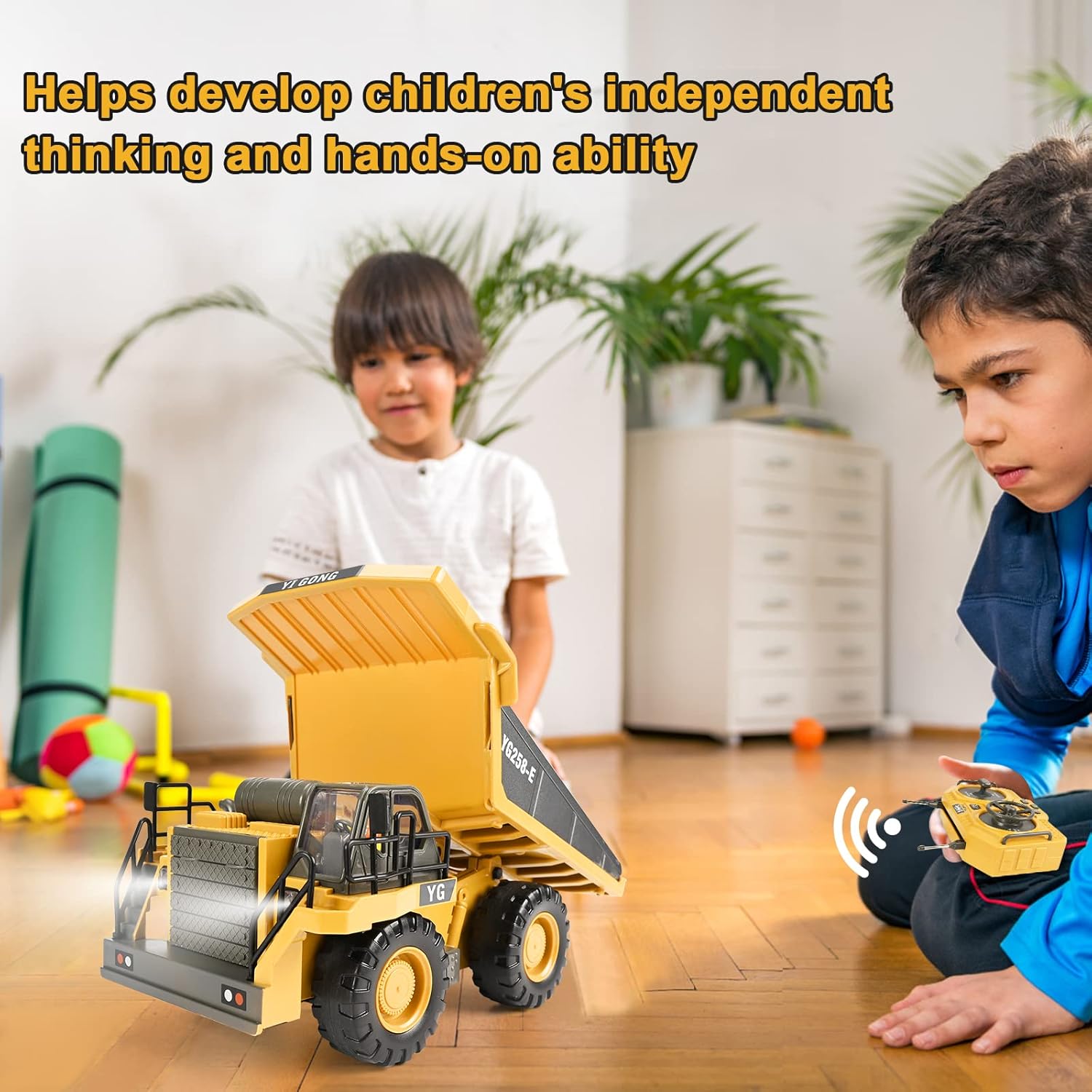 Jouet d'Excavatrice Télécommandée | Excavatrice RC à 680° avec 2 Batteries, Pelle en Métal, Lumières/Sons pour Enfants de 3 à 8 Ans