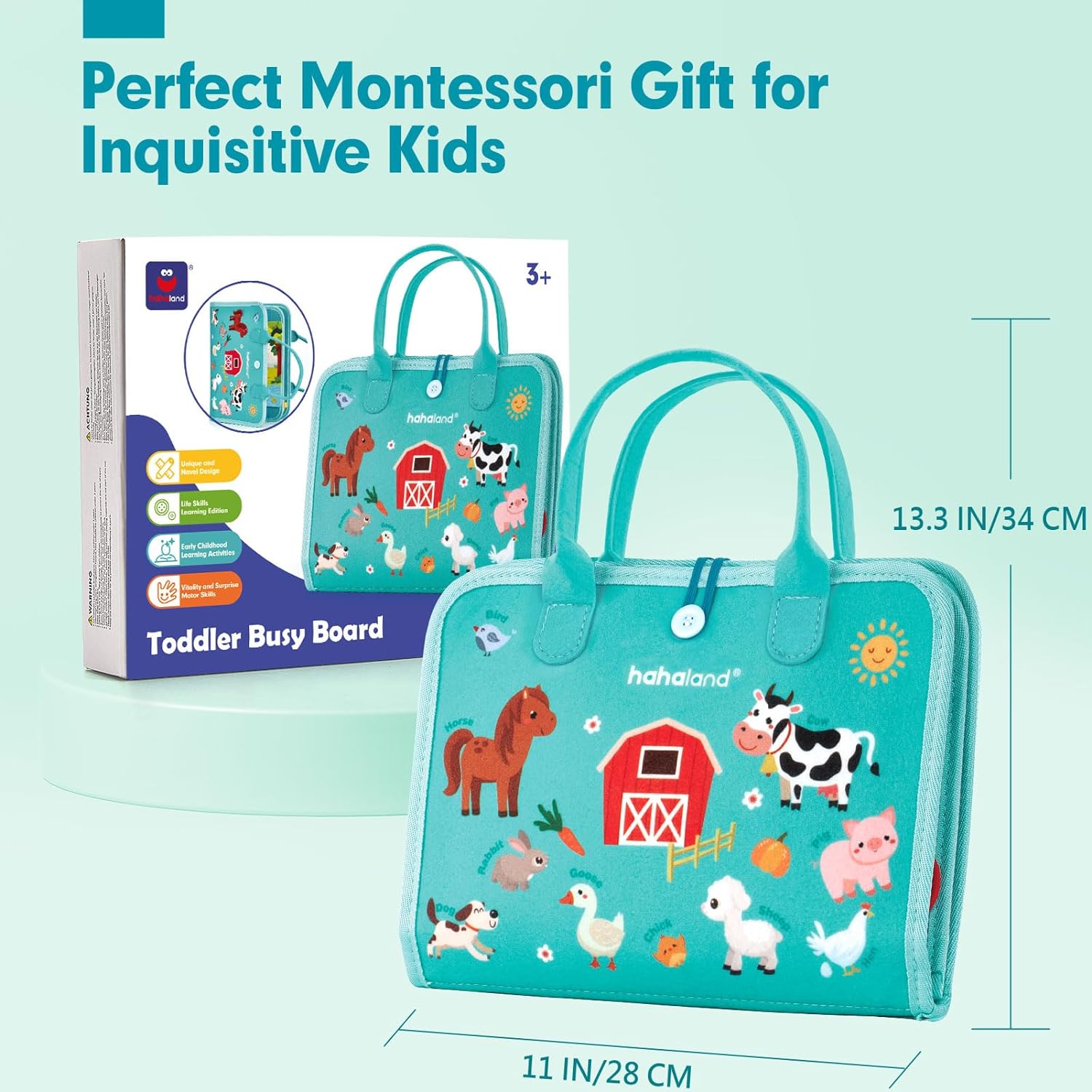 Jouet Éducatif pour la Petite Enfance Busy Board | Lettres, Alphabets, Formes, Couleurs et Animaux, Jouets Montessori pour Tout-Petits de 2, 3, 4 Ans