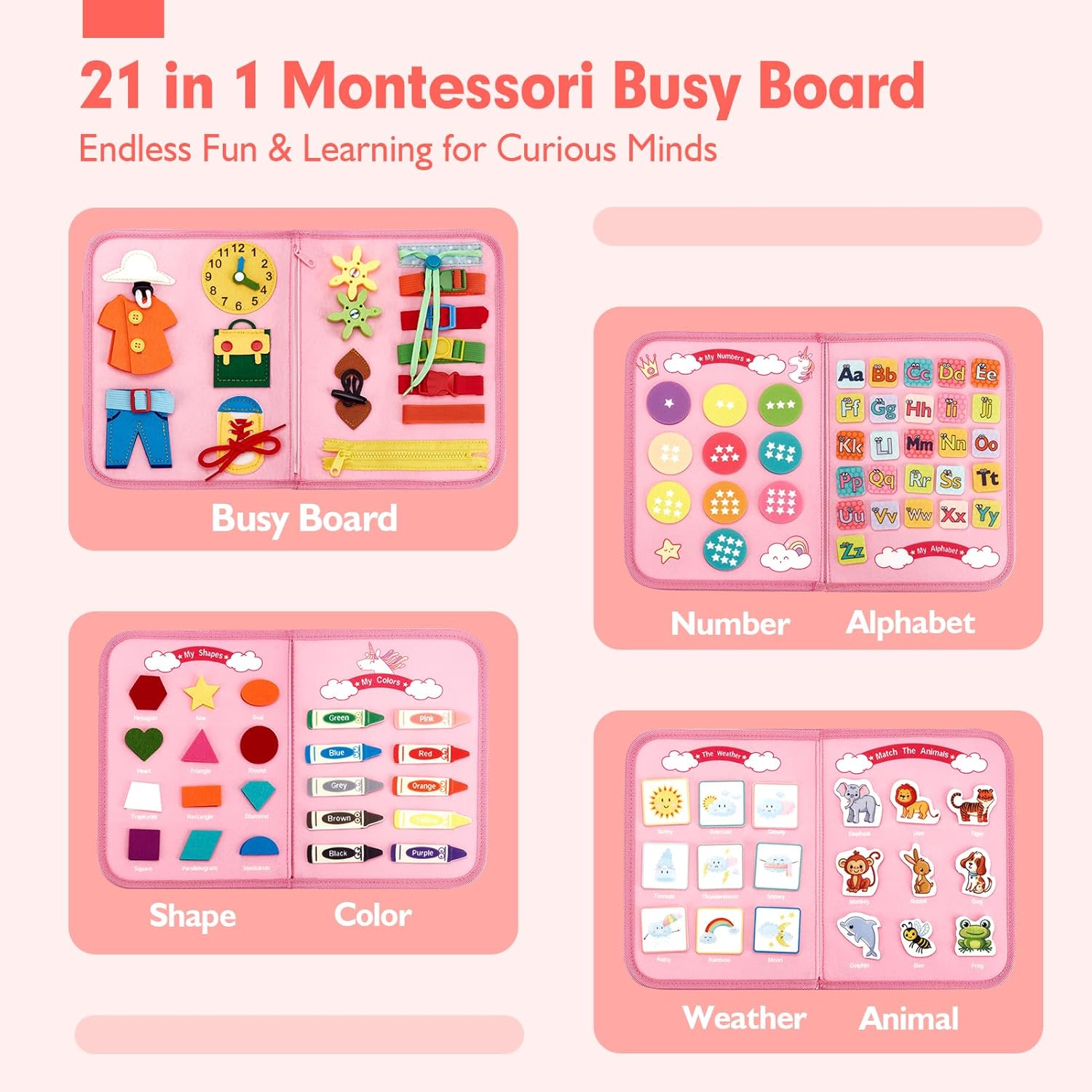 Jouet Éducatif pour la Petite Enfance Busy Board | Lettres, Alphabets, Formes, Couleurs et Animaux, Jouets Montessori pour Tout-Petits de 2, 3, 4 Ans