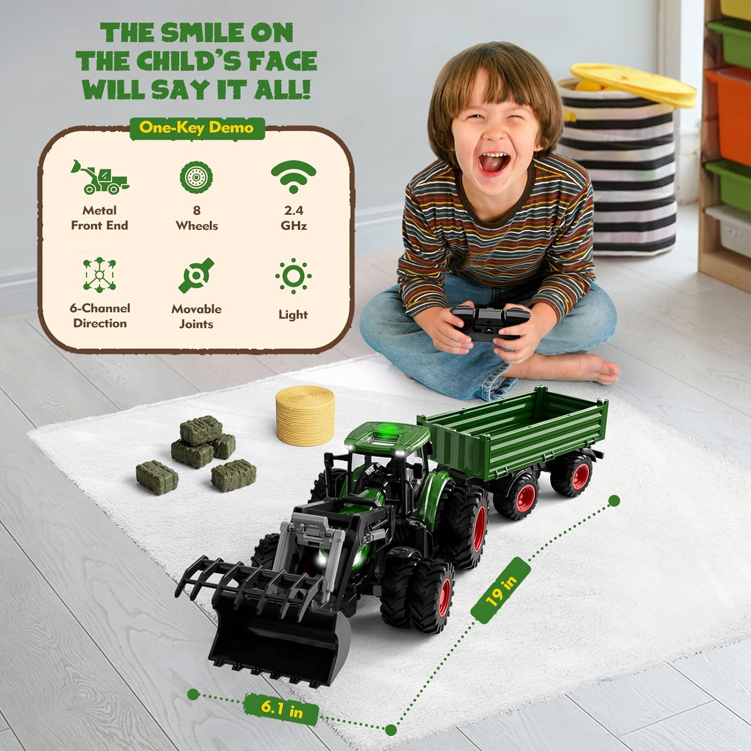 Tracteur Télécommandé | Ensemble de Tracteur et Remorque RC Jouet de Ferme Métal pour Enfants de 3 à 9 Ans