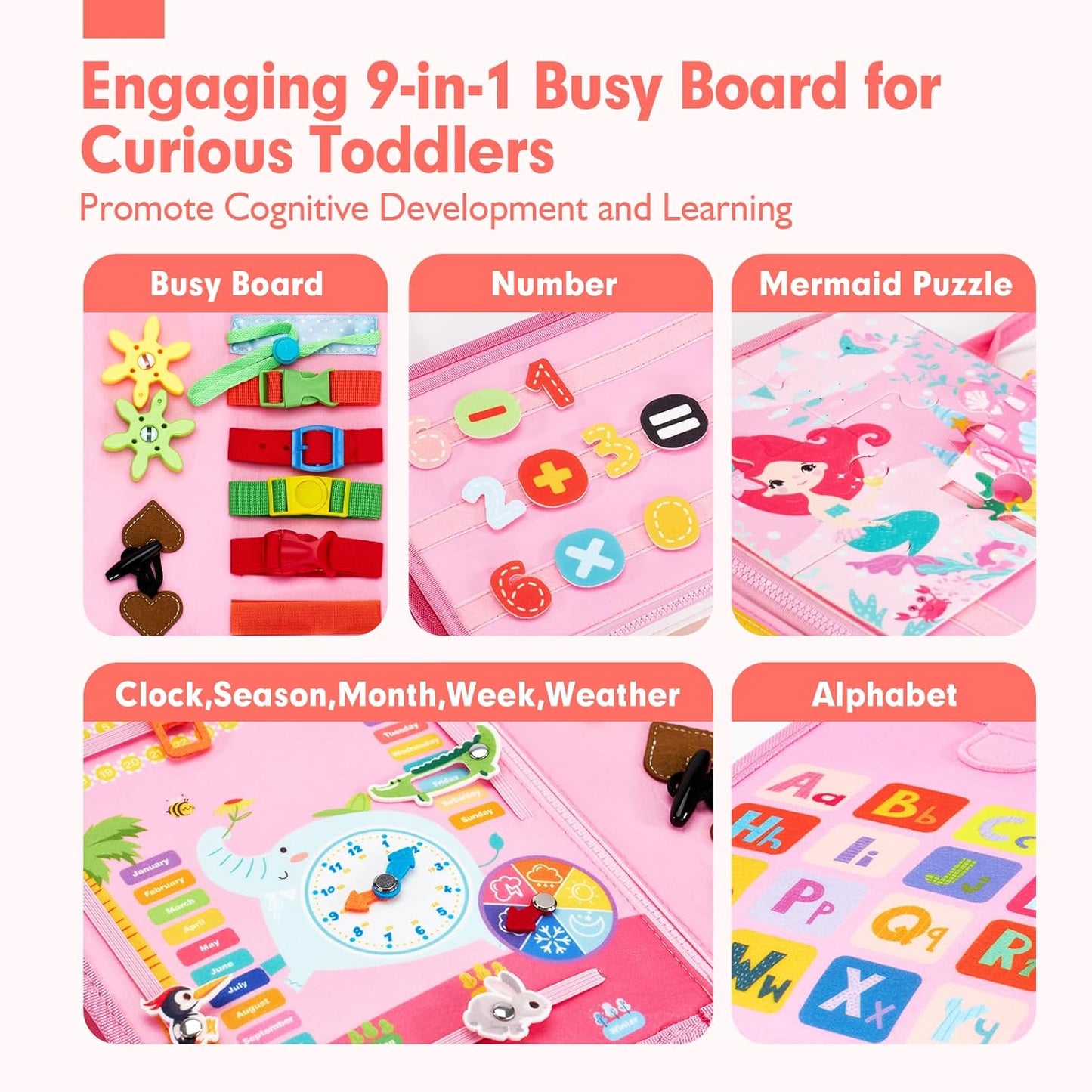 Jouet Éducatif pour la Petite Enfance Busy Board | Lettres, Alphabets, Formes, Couleurs et Animaux, Jouets Montessori pour Tout-Petits de 2, 3, 4 Ans