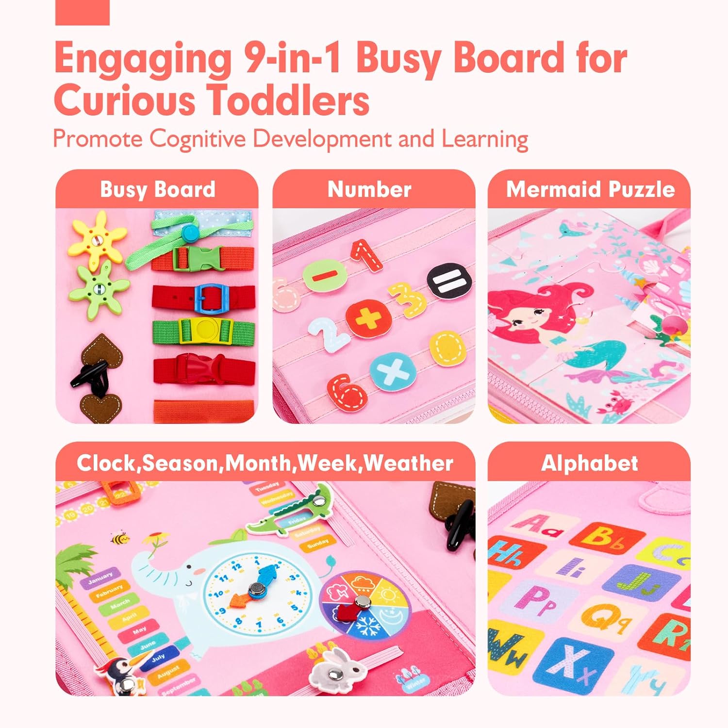 Jouet Éducatif pour la Petite Enfance Busy Board | Lettres, Alphabets, Formes, Couleurs et Animaux, Jouets Montessori pour Tout-Petits de 2, 3, 4 Ans