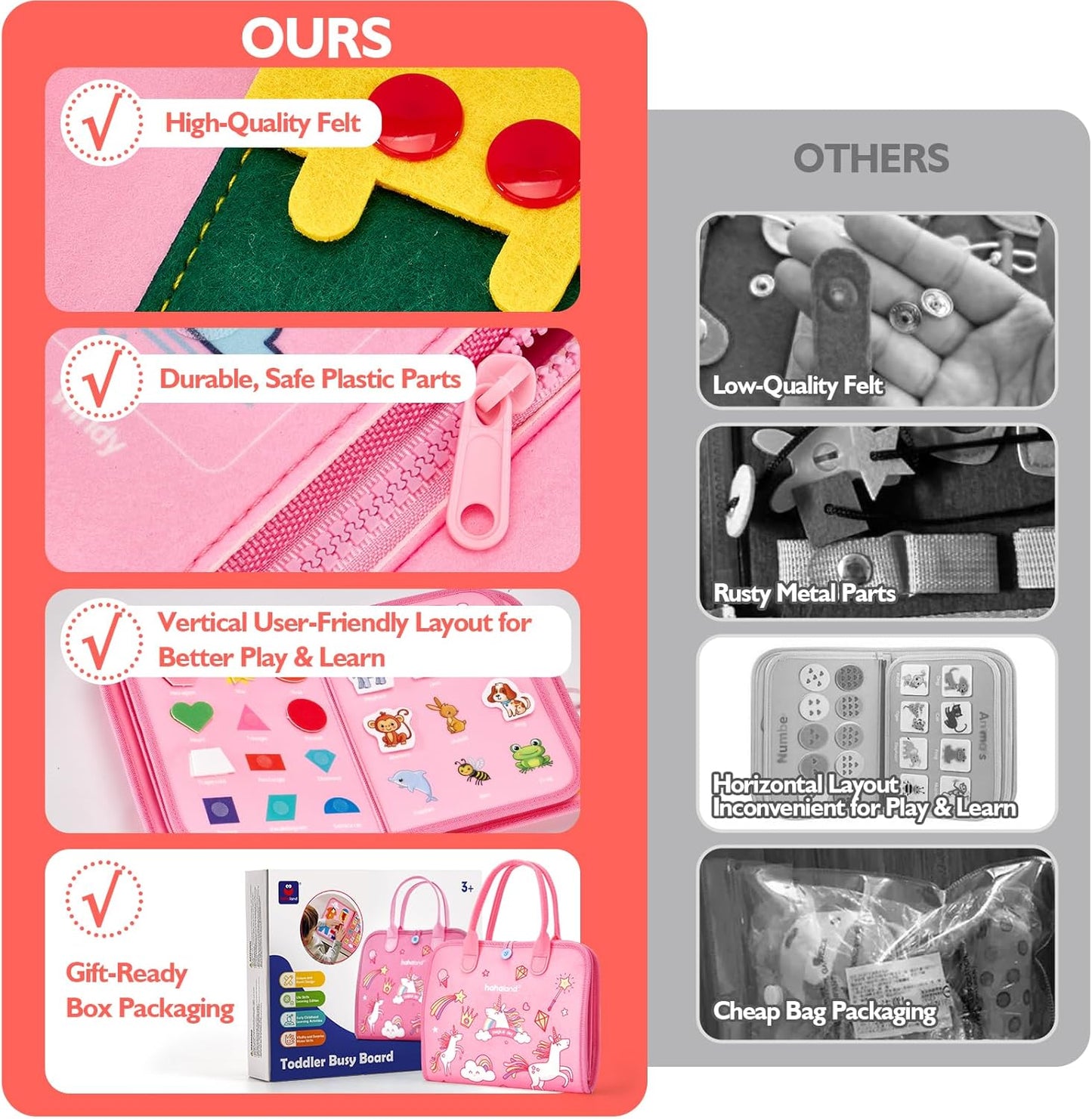 Jouet Éducatif pour la Petite Enfance Busy Board | Lettres, Alphabets, Formes, Couleurs et Animaux, Jouets Montessori pour Tout-Petits de 2, 3, 4 Ans