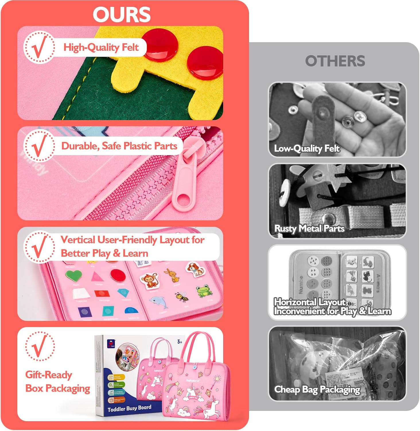 Jouet Éducatif pour la Petite Enfance Busy Board | Lettres, Alphabets, Formes, Couleurs et Animaux, Jouets Montessori pour Tout-Petits de 2, 3, 4 Ans
