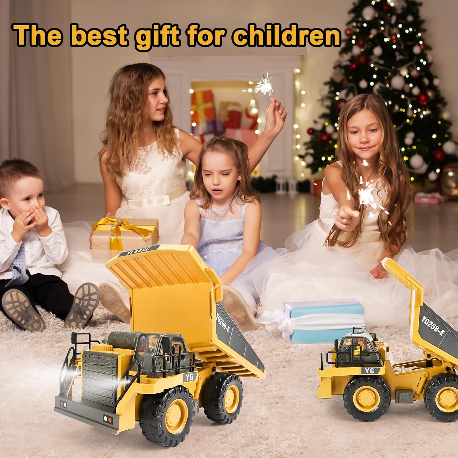 Jouet d'Excavatrice Télécommandée | Excavatrice RC à 680° avec 2 Batteries, Pelle en Métal, Lumières/Sons pour Enfants de 3 à 8 Ans