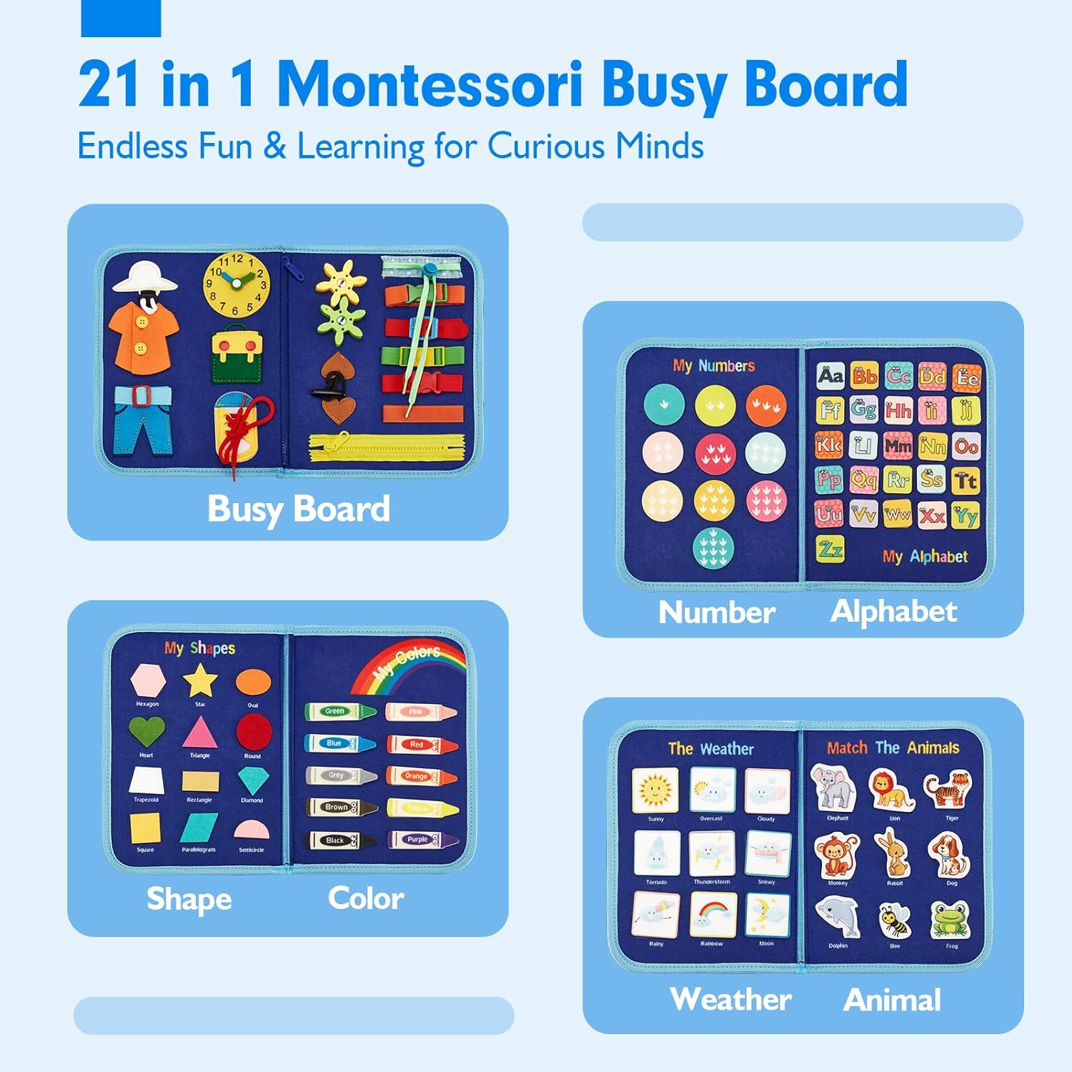 Jouet Éducatif pour la Petite Enfance Busy Board | Lettres, Alphabets, Formes, Couleurs et Animaux, Jouets Montessori pour Tout-Petits de 2, 3, 4 Ans