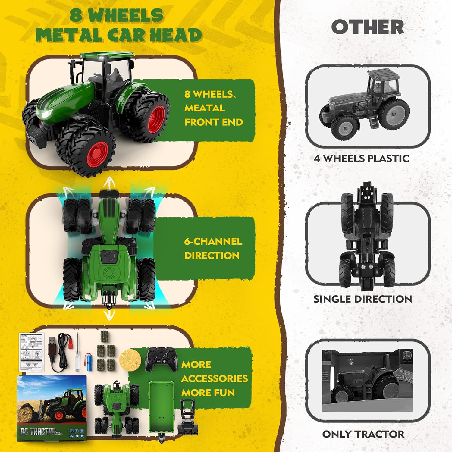 Tracteur Télécommandé | Ensemble de Tracteur et Remorque RC Jouet de Ferme Métal pour Enfants de 3 à 9 Ans