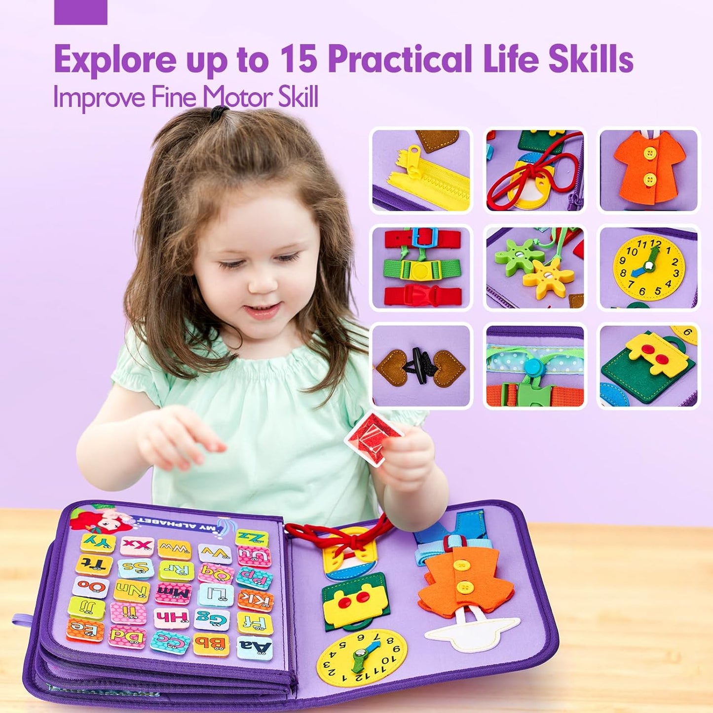 Jouet Éducatif pour la Petite Enfance Busy Board | Lettres, Alphabets, Formes, Couleurs et Animaux, Jouets Montessori pour Tout-Petits de 2, 3, 4 Ans