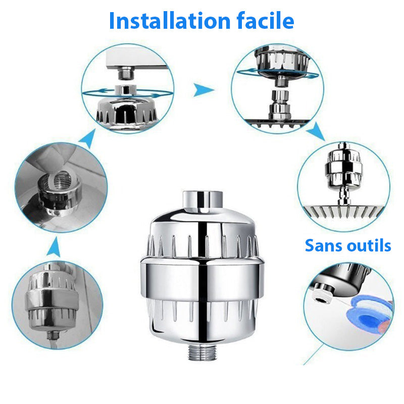 Filtre pour Pommeau de Douche Anti-Calcaire avec 3 Cartouches Anti-Chlore et Anti-Fluorure