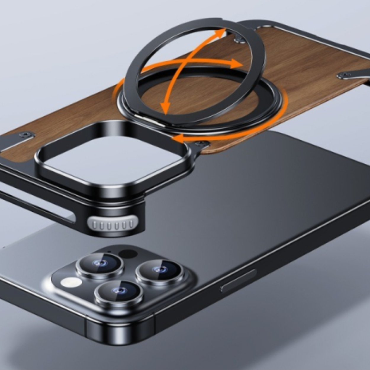 Coque Téléphone Bois Massif Support Rotatif