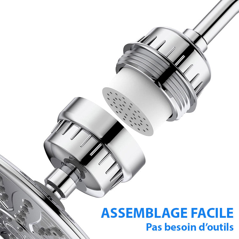 Filtre pour Pommeau de Douche Anti-Calcaire avec 3 Cartouches Anti-Chlore et Anti-Fluorure