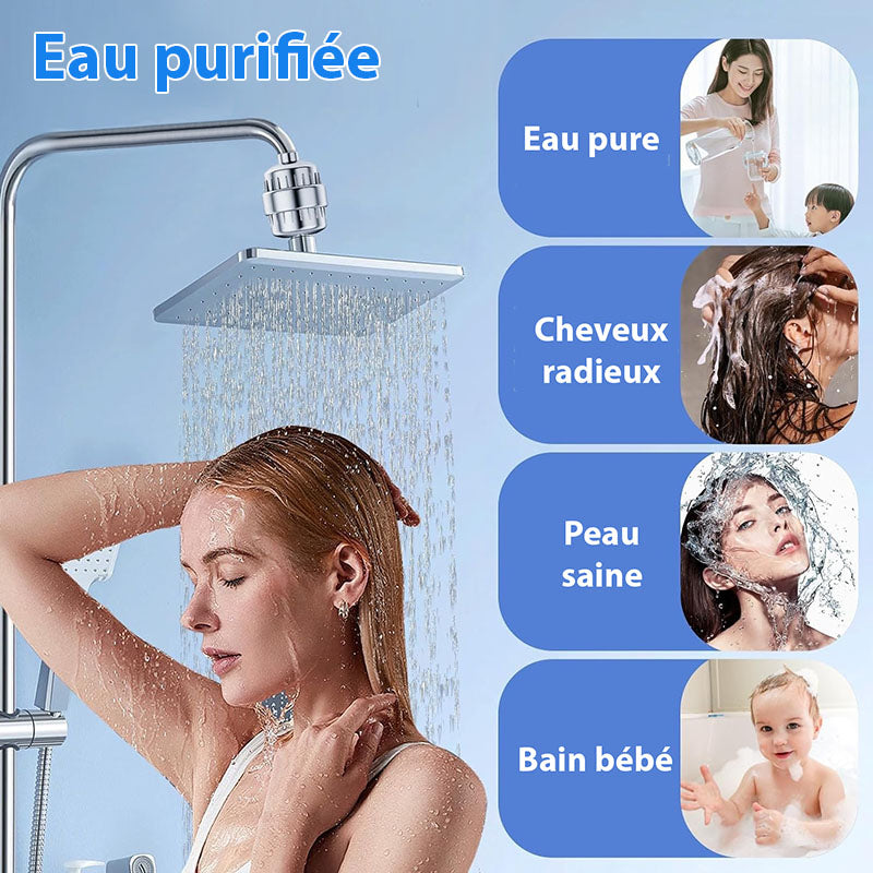 Filtre pour Pommeau de Douche Anti-Calcaire avec 3 Cartouches Anti-Chlore et Anti-Fluorure