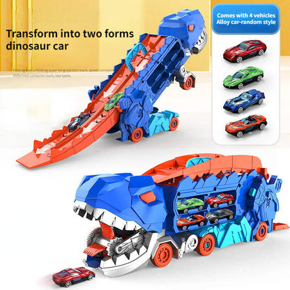 Camion de Transport de Dinosaures avec Circuits de Course | Ensemble de Jeu 3-en-1 pour Enfants | Rangement pour Voitures + Expérience de Jeu Dynamique