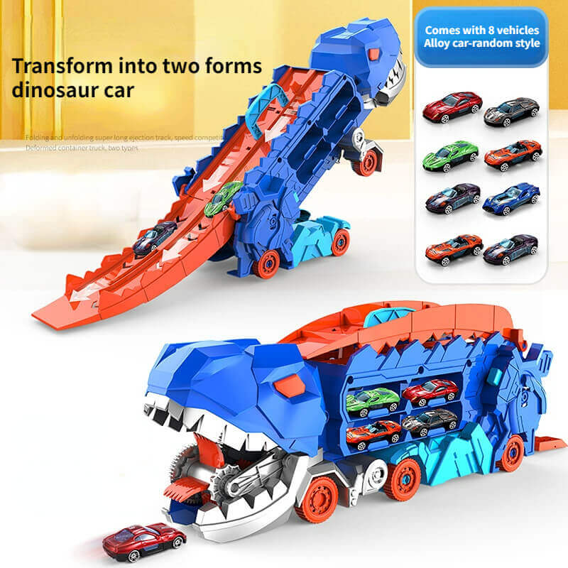 Camion de Transport de Dinosaures avec Circuits de Course | Ensemble de Jeu 3-en-1 pour Enfants | Rangement pour Voitures + Expérience de Jeu Dynamique