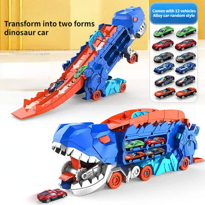 Camion de Transport de Dinosaures avec Circuits de Course | Ensemble de Jeu 3-en-1 pour Enfants | Rangement pour Voitures + Expérience de Jeu Dynamique