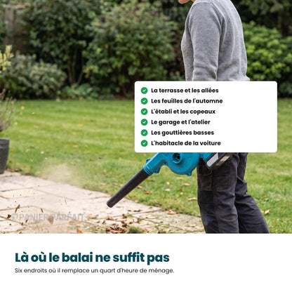 Souffleur-Aspirateur Électrique Pro Sans Fil 2 en 1 (+ Batterie Offerte)