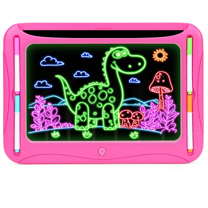 Tablette à Dessin LED pour Enfants 3+ | Planche Lumineuse avec Cartes Double Face et Stylos Lumineux | Jouet Créatif et Éducatif, Cadeau d'Anniversaire ou Noël - Vert et Rouge Rose