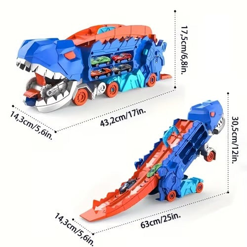 Camion de Transport de Dinosaures avec Circuits de Course | Ensemble de Jeu 3-en-1 pour Enfants | Rangement pour Voitures + Expérience de Jeu Dynamique