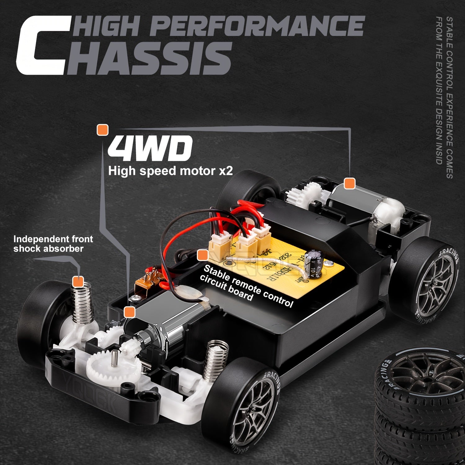 Voiture RC Drift 4WD 2.4GHz avec Lumières LED | Échelle 1:24, Batterie Rechargeable, Vitesse et Drift | Jouet Télécommandé Garçons & Filles avec Cones et Outils