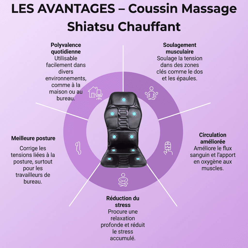 Coussin Massage Shiatsu Chauffant Pour Maison, Bureau et Voiture