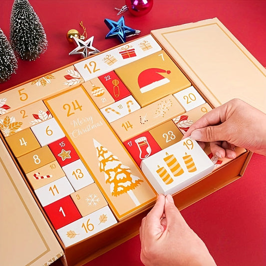 Calendrier de l’Avent de Noël 25 Pièces 2024 | Boîte Cadeau Réutilisable en Bois et Carton, Compte à Rebours de 24 Jours, Décor Festif pour Maison & Cuisine