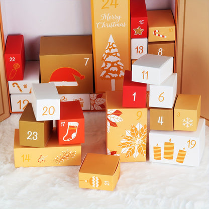 Calendrier de l’Avent de Noël 25 Pièces 2024 | Boîte Cadeau Réutilisable en Bois et Carton, Compte à Rebours de 24 Jours, Décor Festif pour Maison & Cuisine