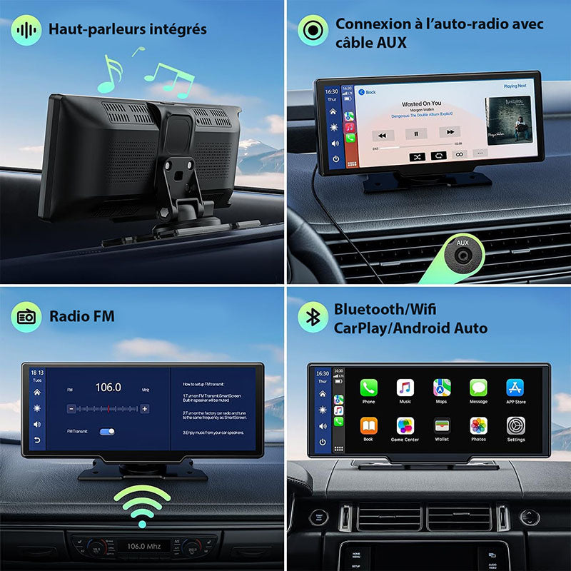 Écran Autoradio Sans Fil 2K avec Dashcam et Caméra Arrière 1080P 64 Go - CarPlay et Android Auto