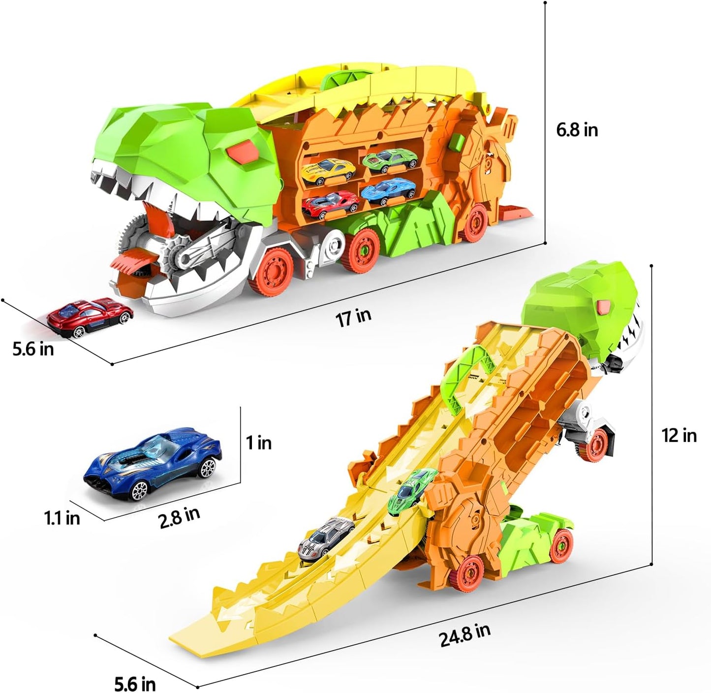 Super Transporteur Dino City avec Piste | Camion Transformable avec Piste de Course Dino pour Enfants de 3 à 6 Ans