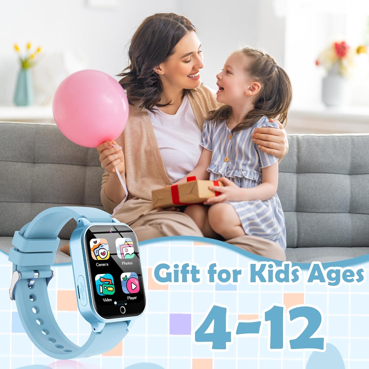 Montre Intelligente pour Enfants | 26 Jeux de Puzzle, Écran Tactile, Caméra HD et Réveil | Jouet pour 4-12 Ans