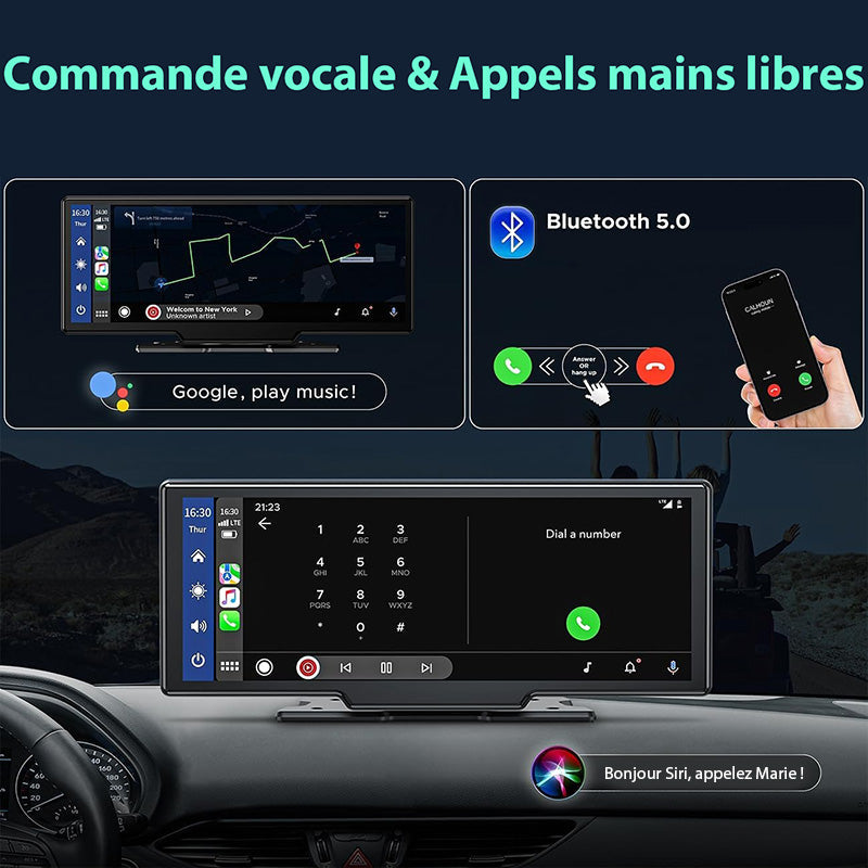 Écran Autoradio Sans Fil 2K avec Dashcam et Caméra Arrière 1080P 64 Go - CarPlay et Android Auto