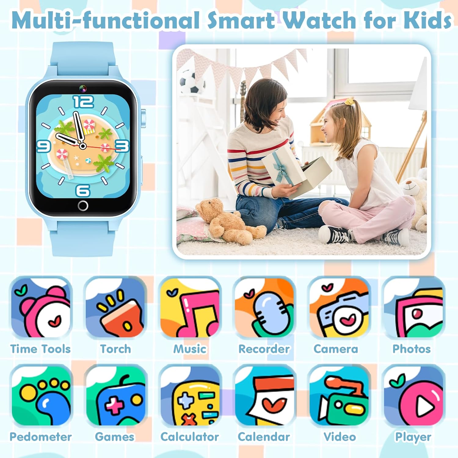 Montre Intelligente pour Enfants | 26 Jeux de Puzzle, Écran Tactile, Caméra HD et Réveil | Jouet pour 4-12 Ans