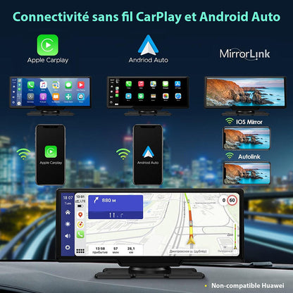 Écran Autoradio Sans Fil 2K avec Dashcam et Caméra Arrière 1080P 64 Go - CarPlay et Android Auto