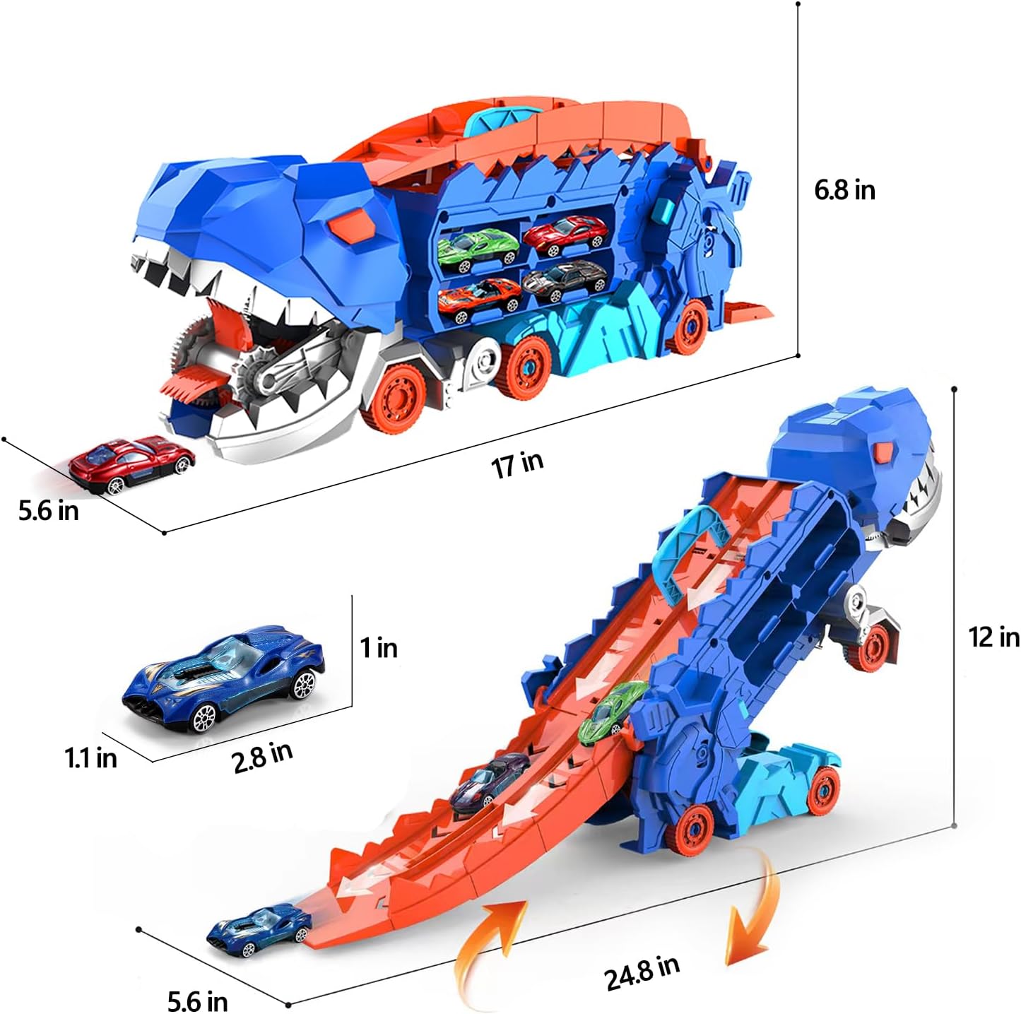 Super Transporteur Dino City avec Piste | Camion Transformable avec Piste de Course Dino pour Enfants de 3 à 6 Ans