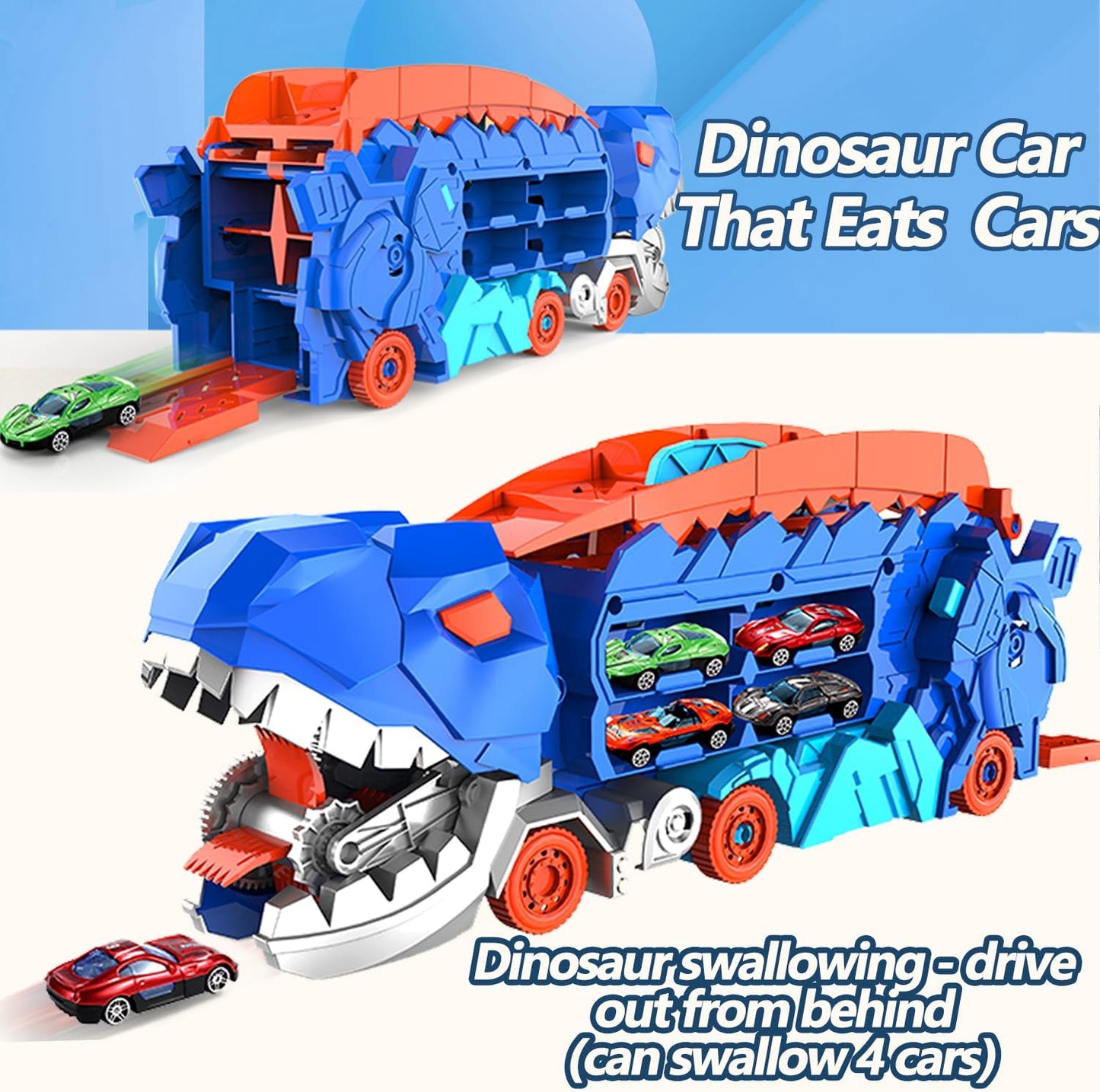 Super Transporteur Dino City avec Piste | Camion Transformable avec Piste de Course Dino pour Enfants de 3 à 6 Ans