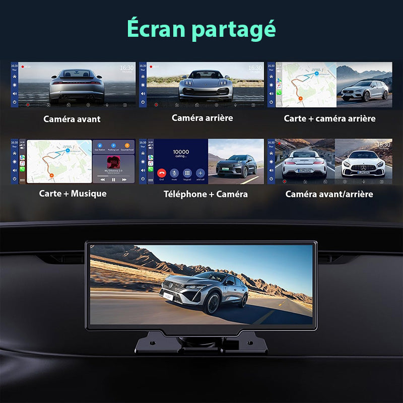 Écran Autoradio Sans Fil 2K avec Dashcam et Caméra Arrière 1080P 64 Go - CarPlay et Android Auto