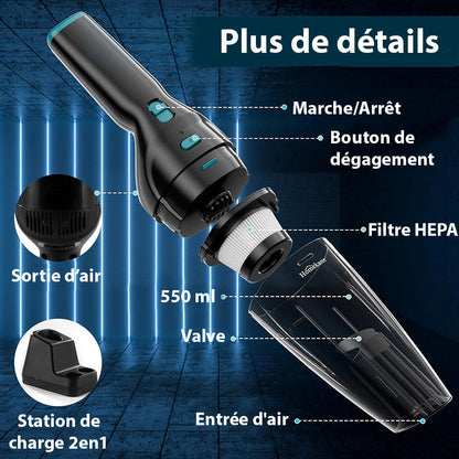 Aspirateur à Main Portable Puissant et Sans Fil avec Station de Recharge