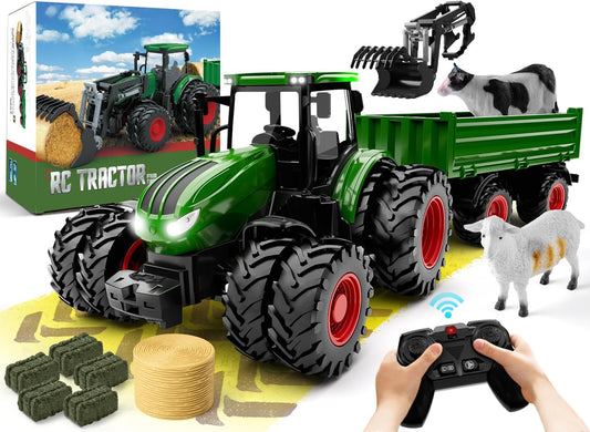 Tracteur Télécommandé | Ensemble de Tracteur et Remorque RC Jouet de Ferme Métal pour Enfants de 3 à 9 Ans