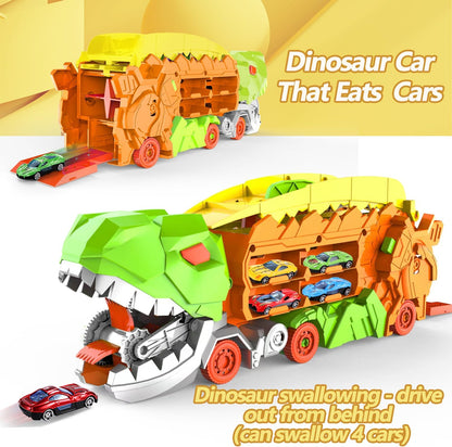 Super Transporteur Dino City avec Piste | Camion Transformable avec Piste de Course Dino pour Enfants de 3 à 6 Ans