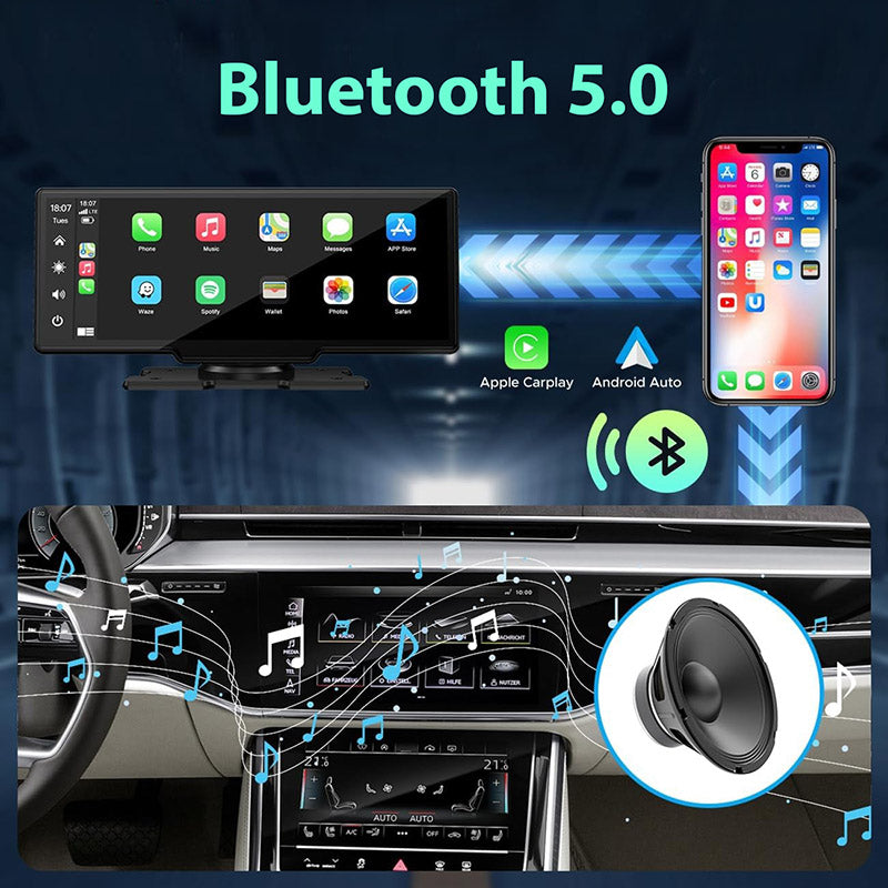 Écran Autoradio Sans Fil 2K avec Dashcam et Caméra Arrière 1080P 64 Go - CarPlay et Android Auto