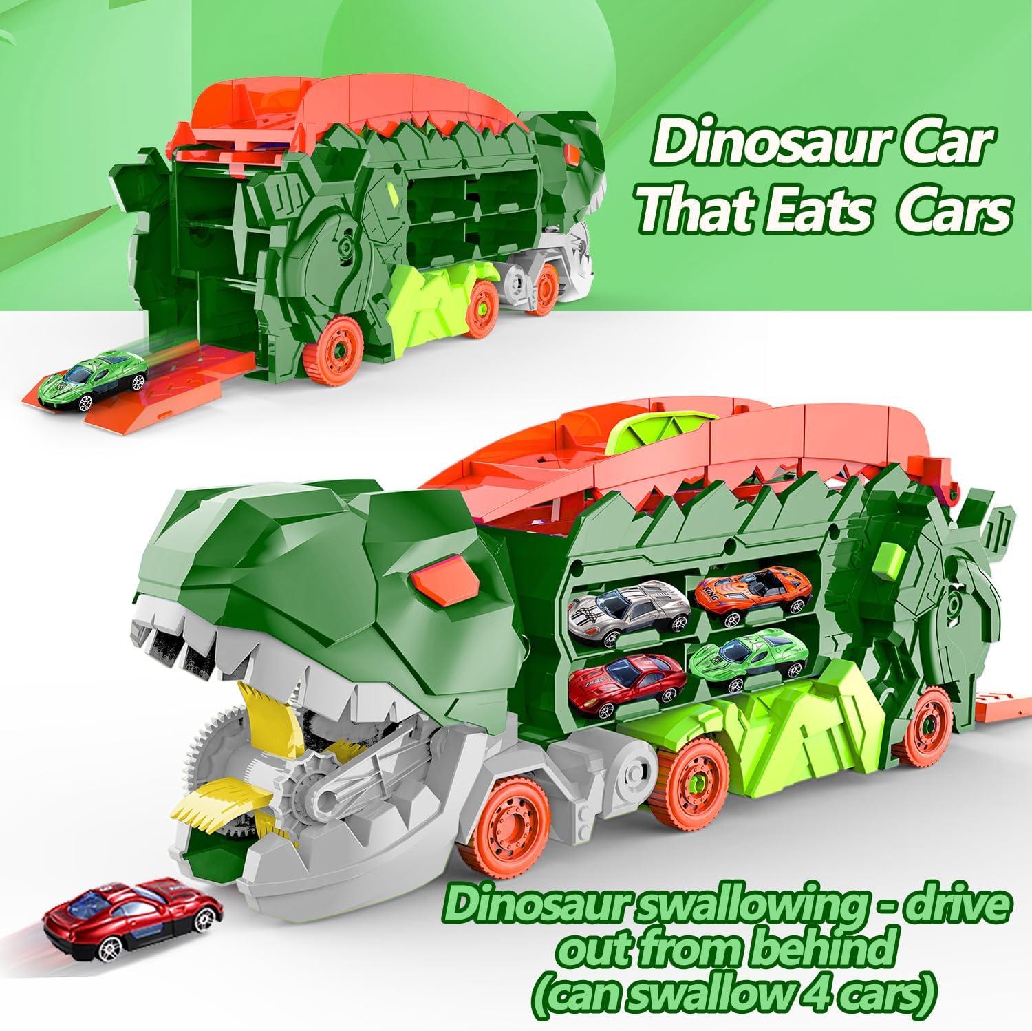 Super Transporteur Dino City avec Piste | Camion Transformable avec Piste de Course Dino pour Enfants de 3 à 6 Ans