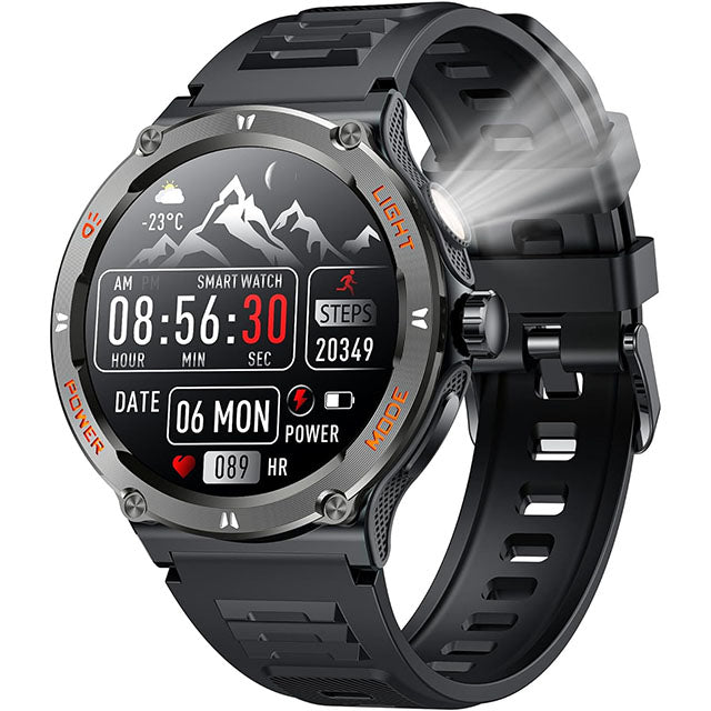 Montre Sport Connectée pour Homme avec Écran HD Torche LED et Boussole