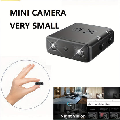 Mini Caméra Full HD Ultra-Compacte | Micro Caméra avec Enregistrement en Boucle sur Carte SD, Vision Nocturne, Détection de Mouvement, Batterie Intégrée pour la Sécurité à Domicile