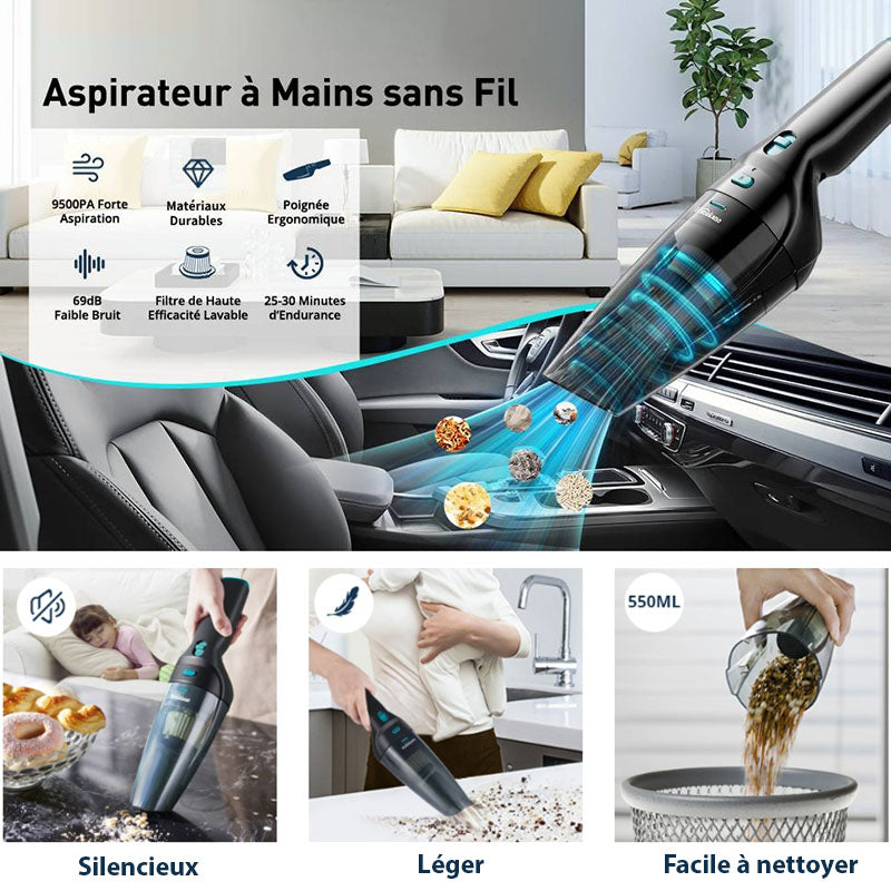 Aspirateur à Main Portable Puissant et Sans Fil avec Station de Recharge