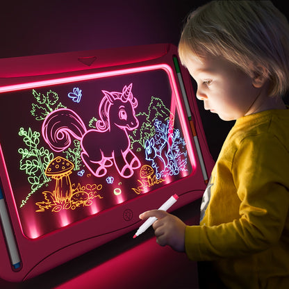 Tablette à Dessin LED pour Enfants 3+ | Planche Lumineuse avec Cartes Double Face et Stylos Lumineux | Jouet Créatif et Éducatif, Cadeau d'Anniversaire ou Noël - Vert et Rouge Rose