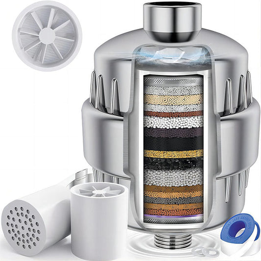 Filtre pour Pommeau de Douche Anti-Calcaire avec 3 Cartouches Anti-Chlore et Anti-Fluorure