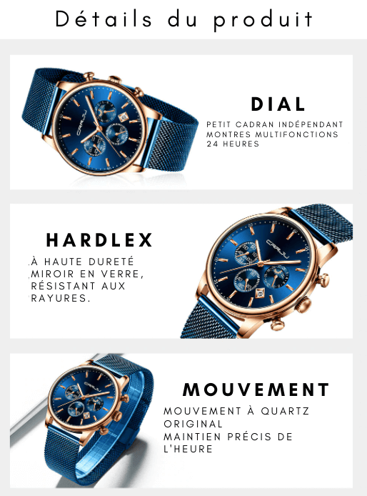 Montre chronographe à ceinture en maille pour hommes