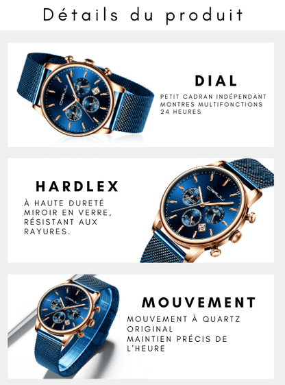 Montre chronographe à ceinture en maille pour hommes